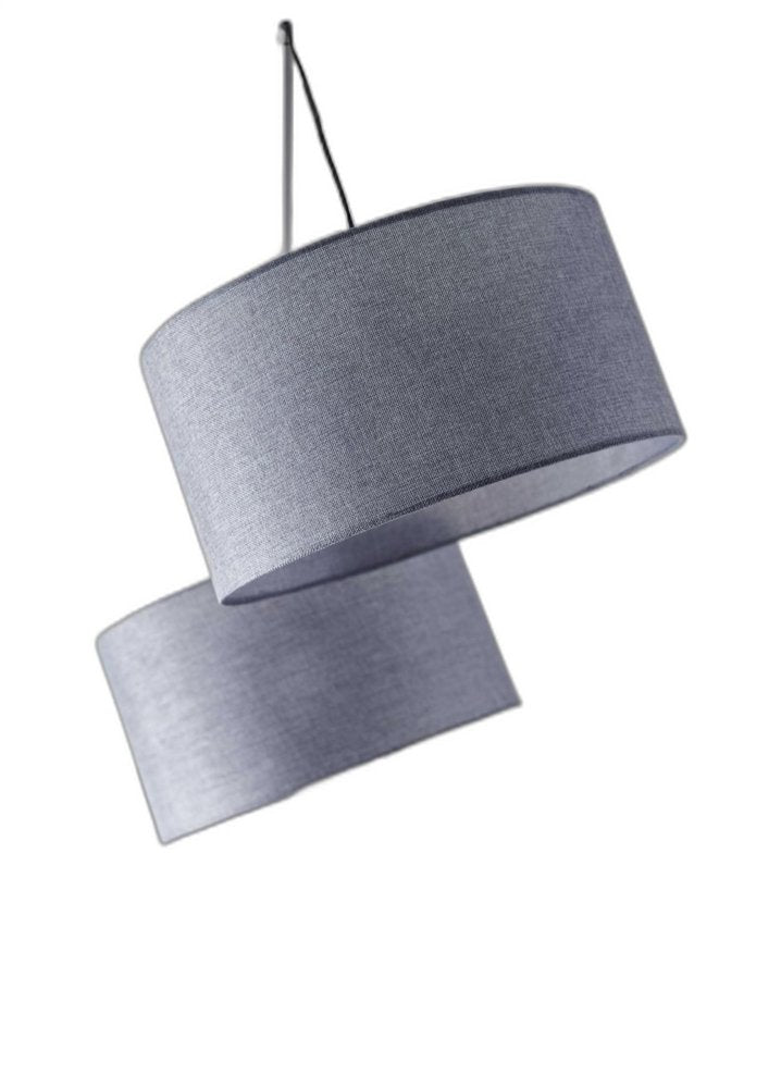 91" Silver Three Light Tree Floor Lamp With Gray Linen Drum Shade on a white background
