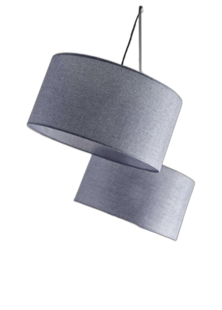 91" Silver Three Light Tree Floor Lamp With Gray Linen Drum Shade on a white background