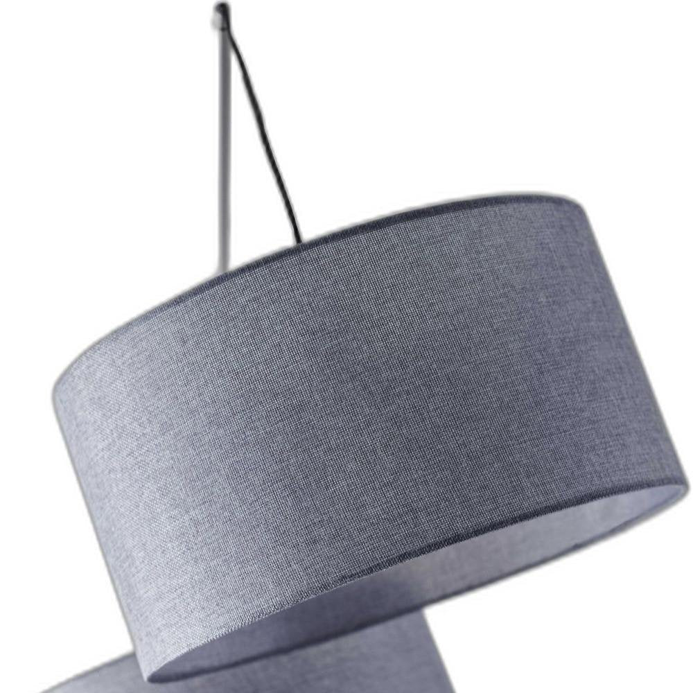 91" Silver Three Light Tree Floor Lamp With Gray Linen Drum Shade on a white background