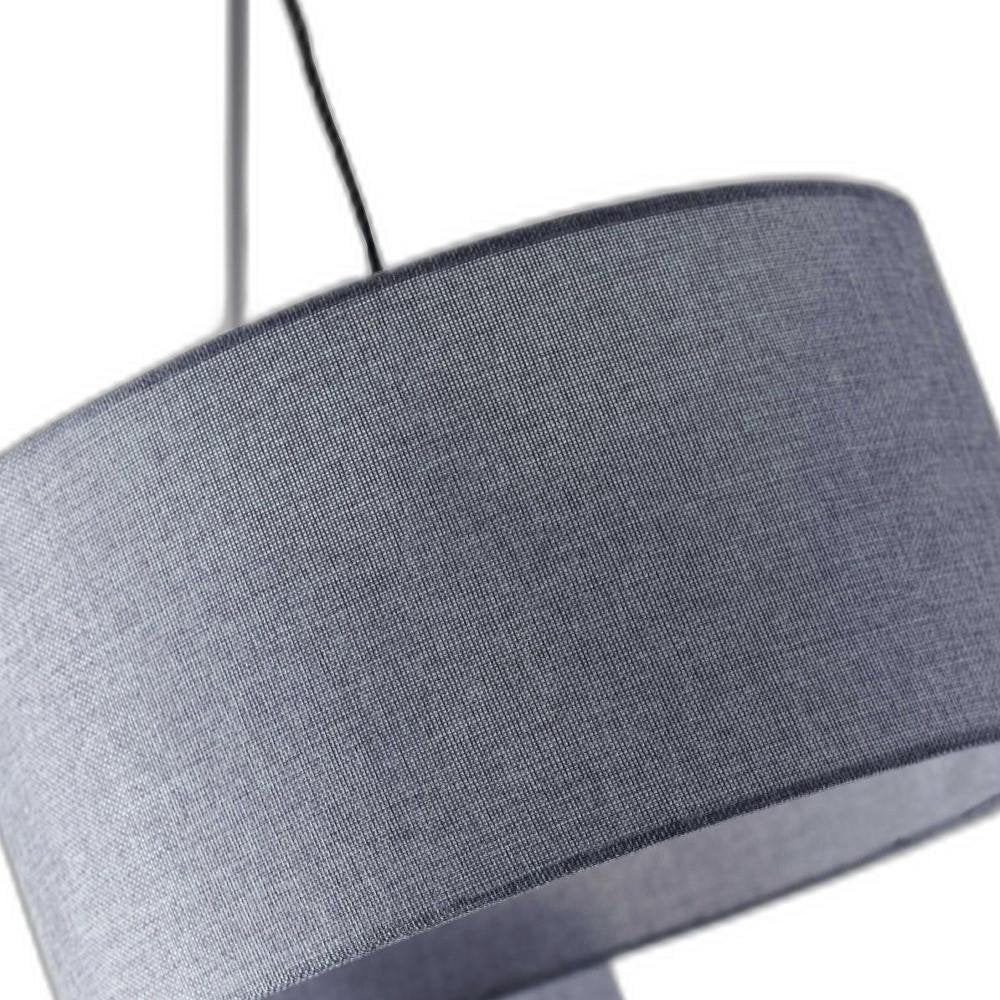 91" Silver Three Light Tree Floor Lamp With Gray Linen Drum Shade on a white background