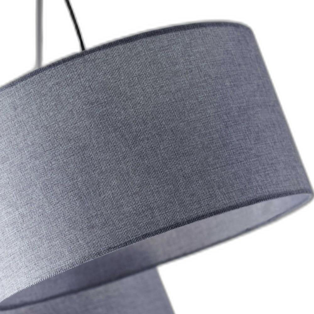 91" Silver Three Light Tree Floor Lamp With Gray Linen Drum Shade on a white background