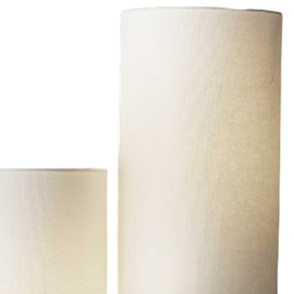 68" Silver Three Light Novelty Floor Lamp With White Linen Cylinder Shade