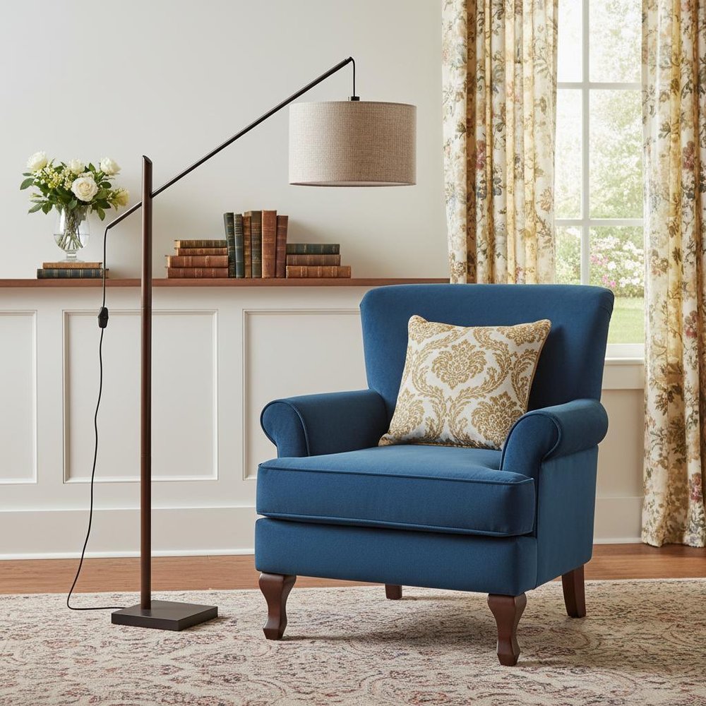 77" Beige And Black Swing Arm Floor Lamp With Beige Fabric Drum Shade