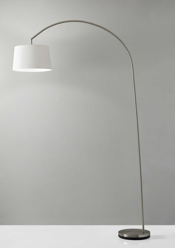83" Silver Arc Floor Lamp With White Linen Empire Shade close-up detail