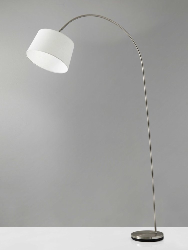 83" Silver Arc Floor Lamp With White Linen Empire Shade close-up detail