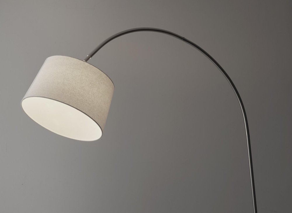 83" Silver Arc Floor Lamp With White Linen Empire Shade close-up detail