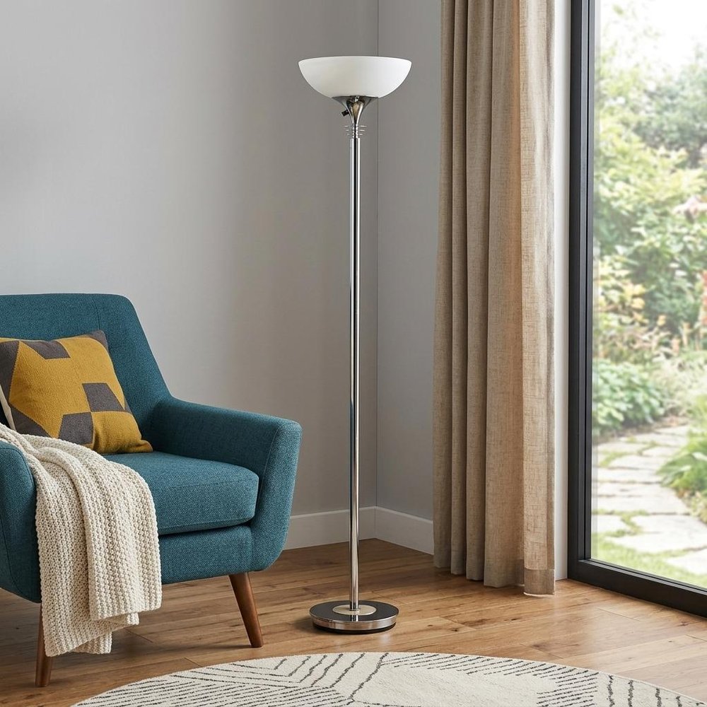 72" Silver With White Glass Shade in a home interior