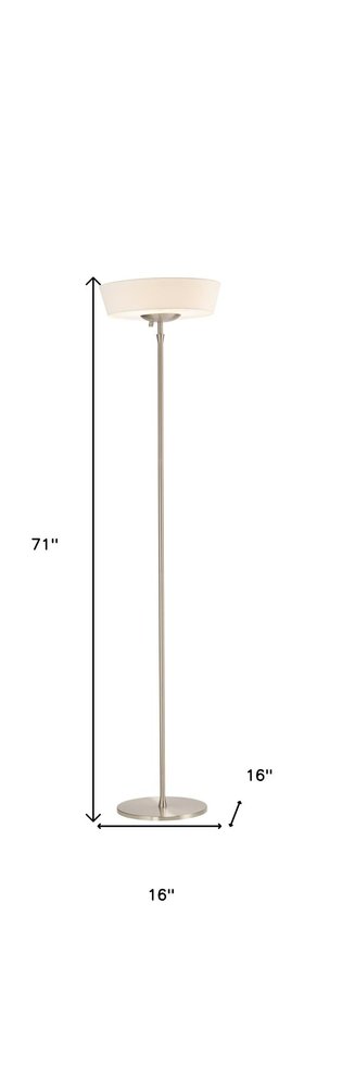 71" Brushed Led Torchiere Floor Lamp With White Empire Shade on a white background