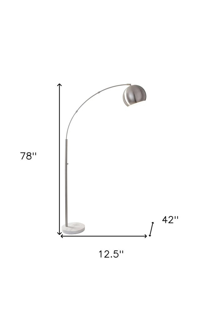 78" Silver Arc Floor Lamp With Silver Metal Bowl Shade on a white background