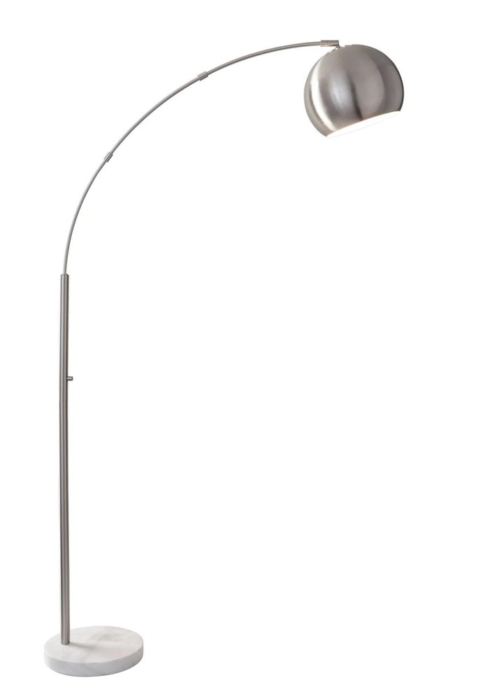 78" Silver Arc Floor Lamp With Silver Metal Bowl Shade on a white background