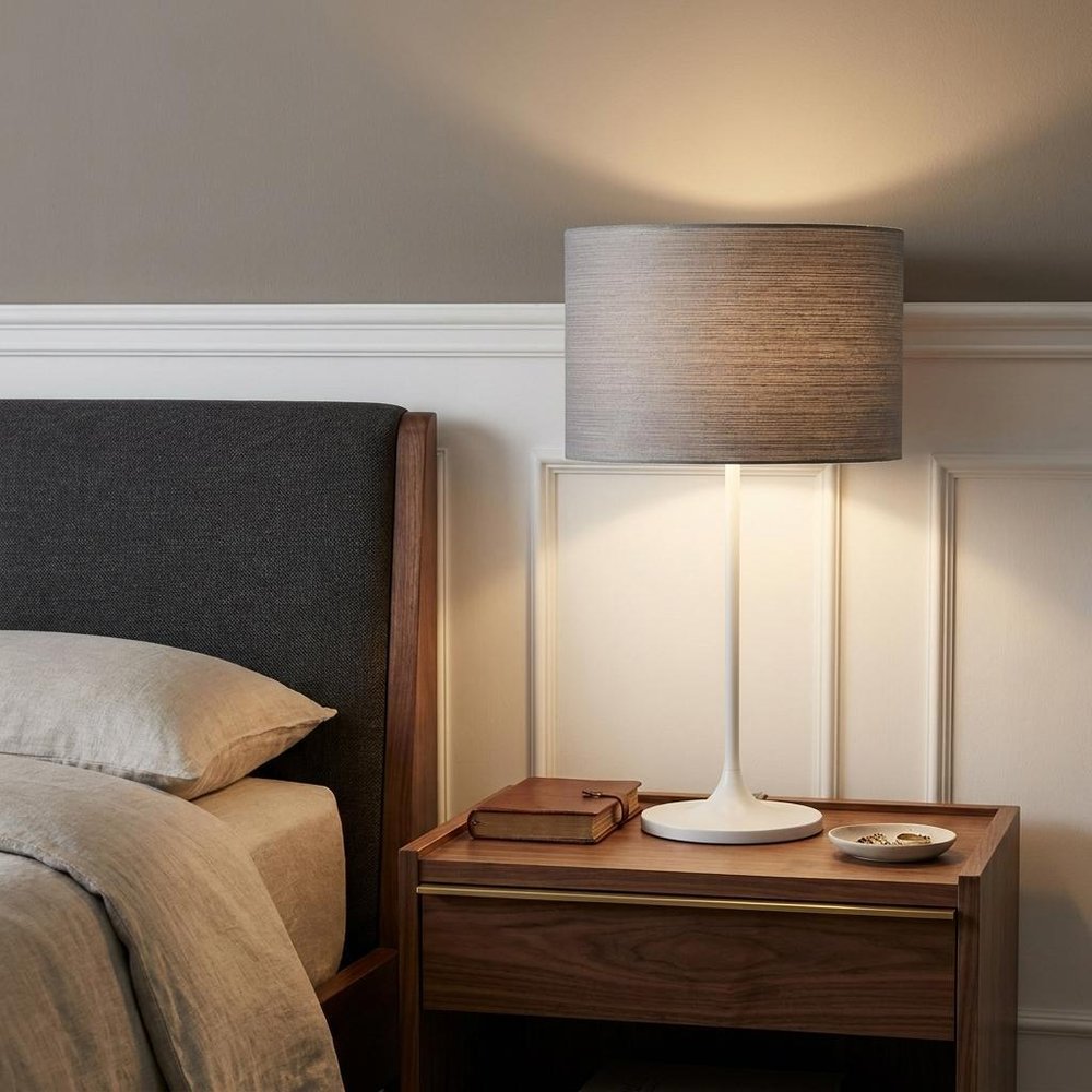 White On White Metal Table Lamp in a home interior