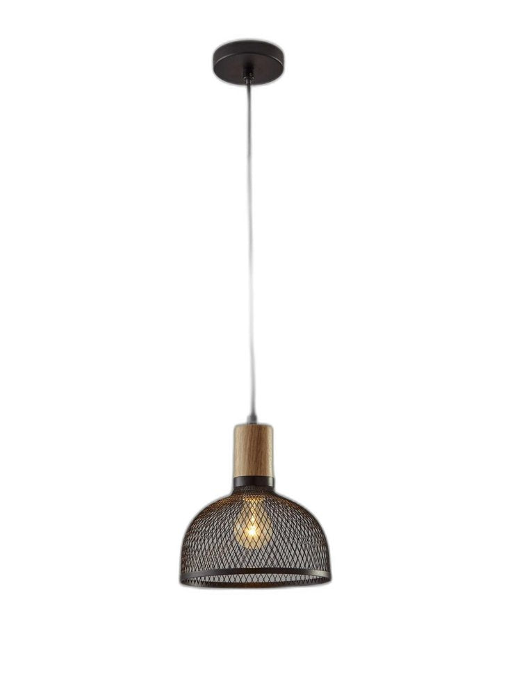 Caged Black Metal Small Ceiling Pendant on a white background