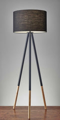 Black Metal Tripod Floor Lamp With Black Fabric Drum Shade - 60.25" H x 22.00" W x 22.00" D