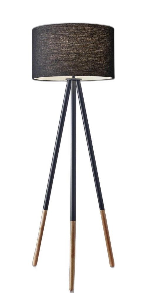 Black Metal Tripod Floor Lamp With Black Fabric Drum Shade - 60.25" H x 22.00" W x 22.00" D