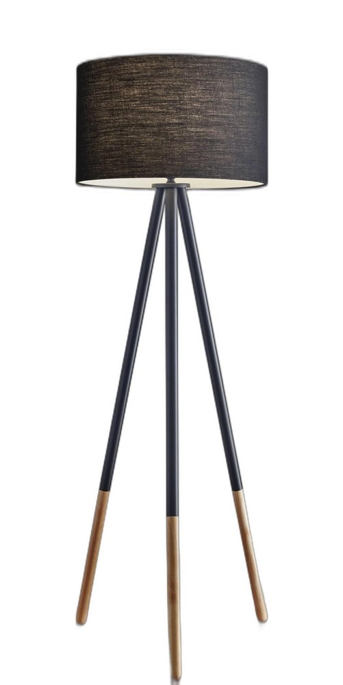 Black Metal Tripod Floor Lamp With Black Fabric Drum Shade - 60.25" H x 22.00" W x 22.00" D