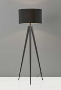 Black Metal Tripod Floor Lamp With Black Fabric Drum Shade close-up detail