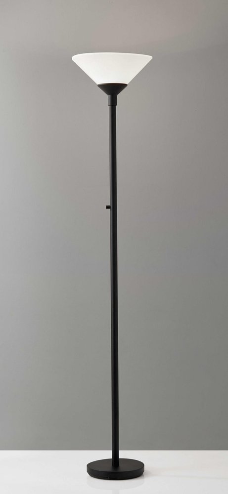 73" Black And White Torchiere Floor Lamp With White Acrylic Cone Shade