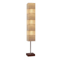 72" Brown And Silver Three Light Column Floor Lamp With Beige Paper Rectangular Shade on a white background