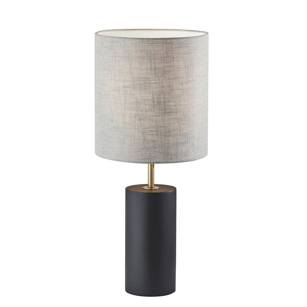Black Wood Circular Block Table Lamp on a white background