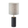 Black Wood Circular Block Table Lamp on a white background