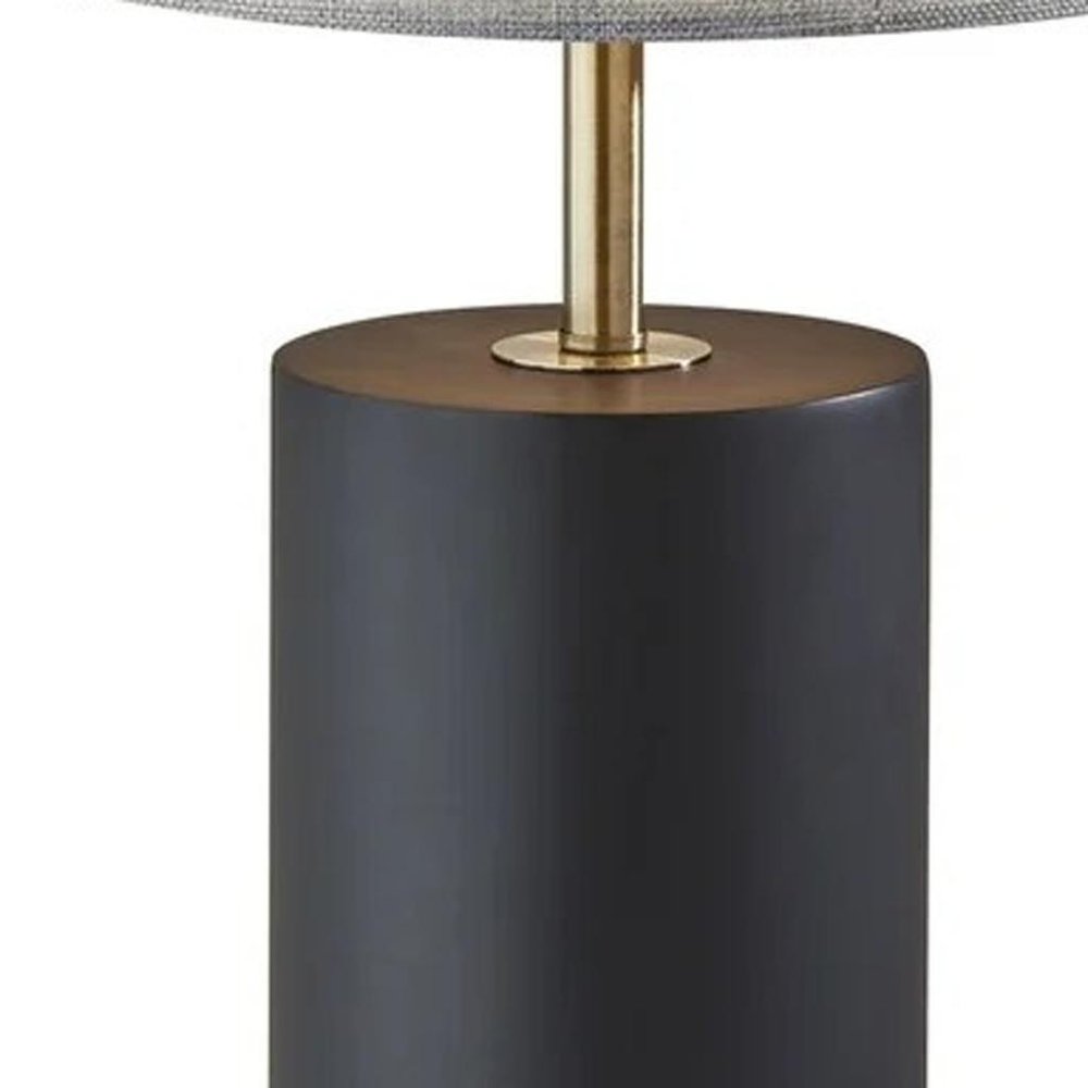 Black Wood Circular Block Table Lamp on a white background