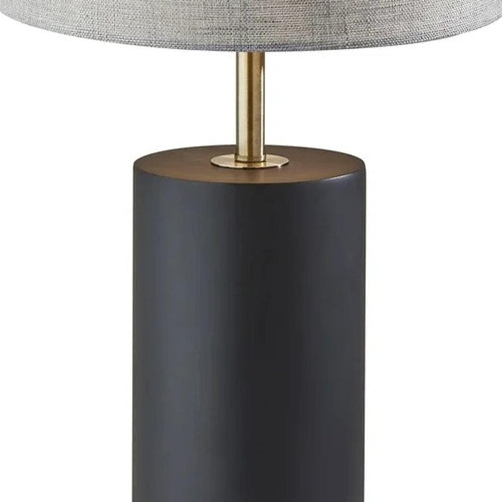 Black Wood Circular Block Table Lamp