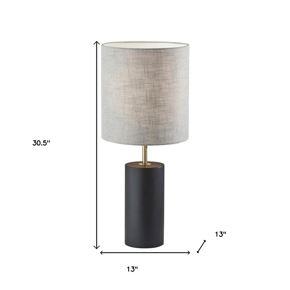 Black Wood Circular Block Table Lamp