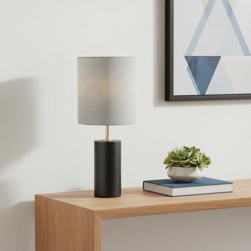 Black Wood Circular Block Table Lamp in a home interior