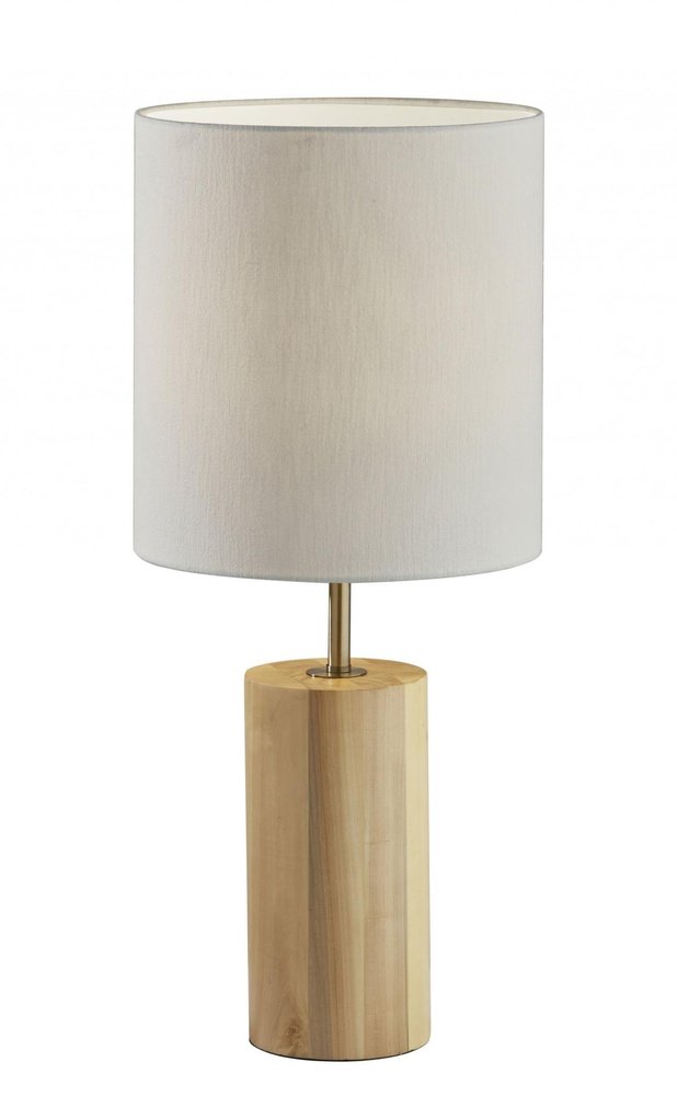 Black Wood Circular Block Table Lamp on a white background