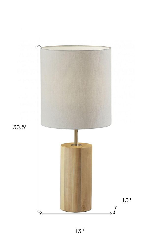 Black Wood Circular Block Table Lamp on a white background