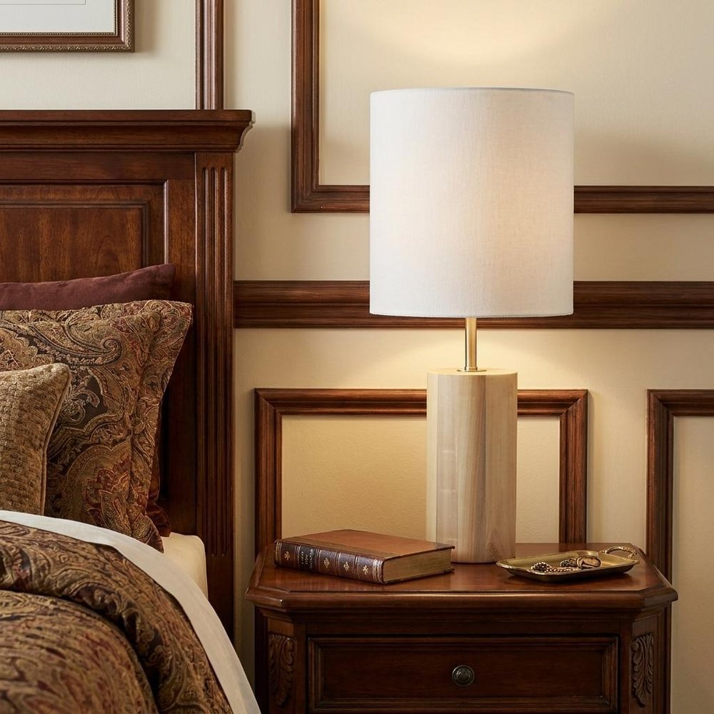 Black Wood Circular Block Table Lamp