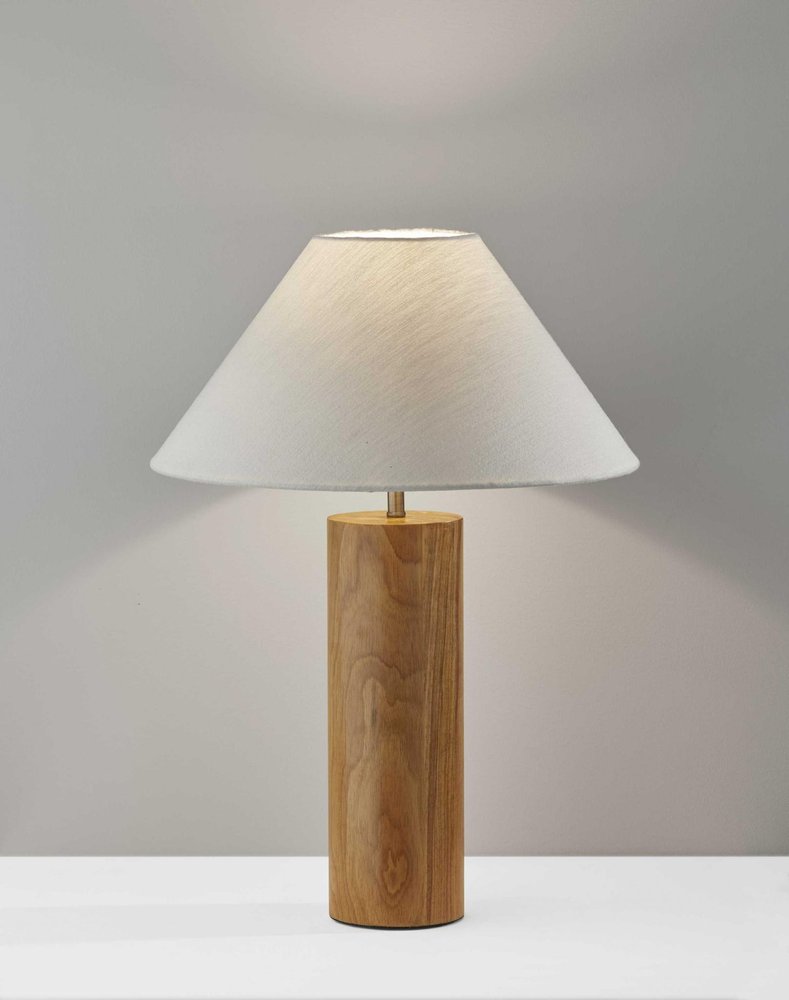 Close-up of 26" Natural Solid Wood Cylinder Table Lamp With White Cone Shade showing the white wood texture.