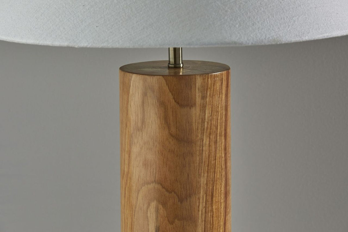 26" Natural Solid Wood Cylinder Table Lamp With White Cone Shade.
