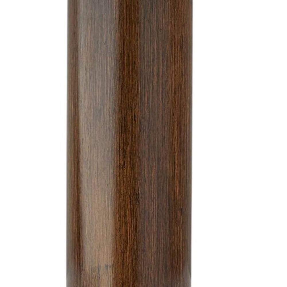26" Natural Solid Wood Cylinder Table Lamp With White Cone Shade. Table lamp isolated on a plain white background, showing a tan wood surface.