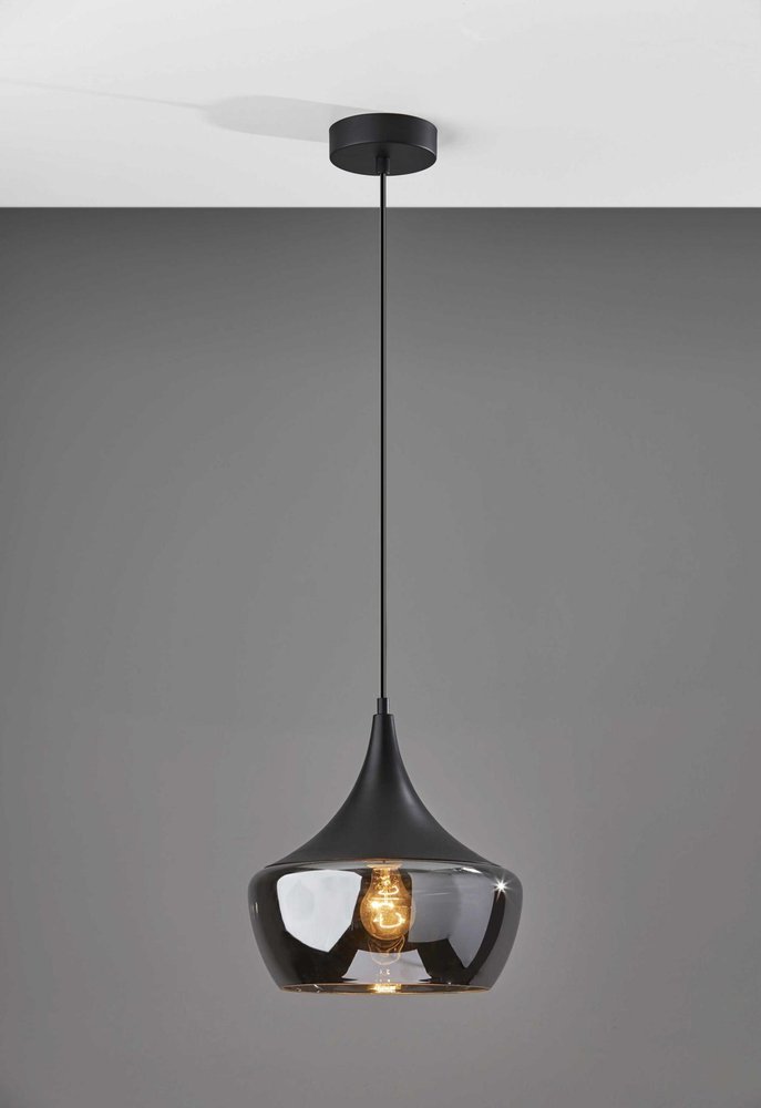 Gnome Smoked Glass Black Metal Pendant Lamp in a home interior