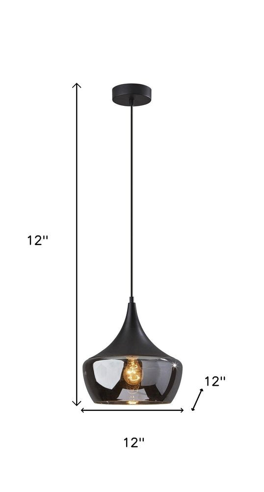 Gnome Smoked Glass Black Metal Pendant Lamp on a white background