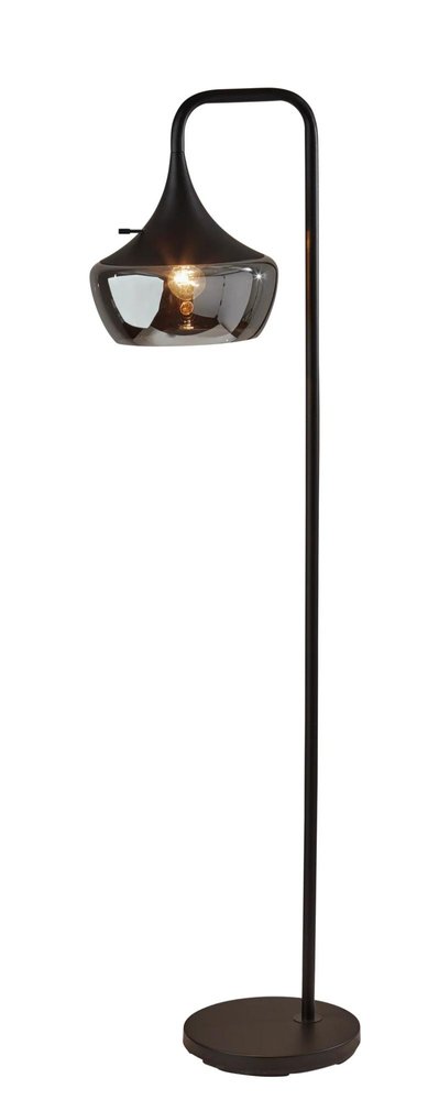64" Black Task Floor Lamp With Black Glass Bowl Shade. Floor lamp isolated on a plain white background, in a black glass finish.