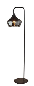 64" Black Task Floor Lamp With Black Glass Bowl Shade. Floor lamp isolated on a plain white background, in a black glass finish.