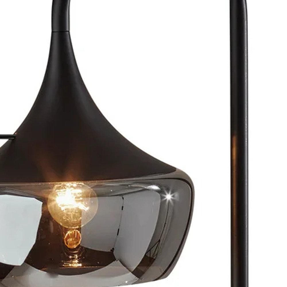 64" Black Task Floor Lamp With Black Glass Bowl Shade. Floor lamp isolated on a plain white background, showing a black glass surface.