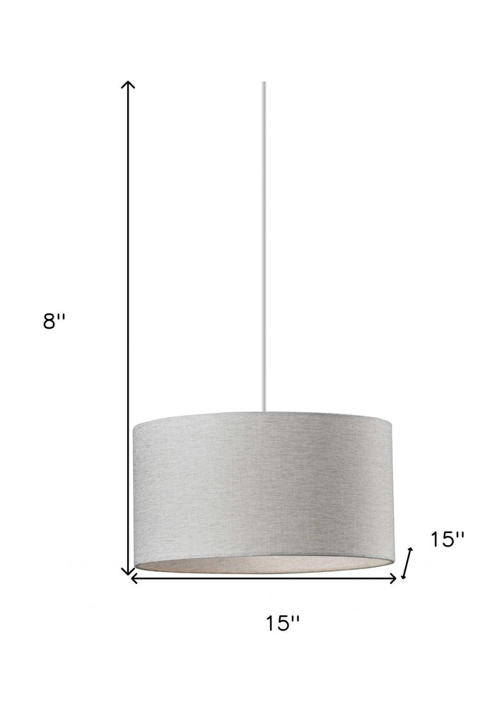 White Fabric Sleek Drum Pendant Lamp on a white background