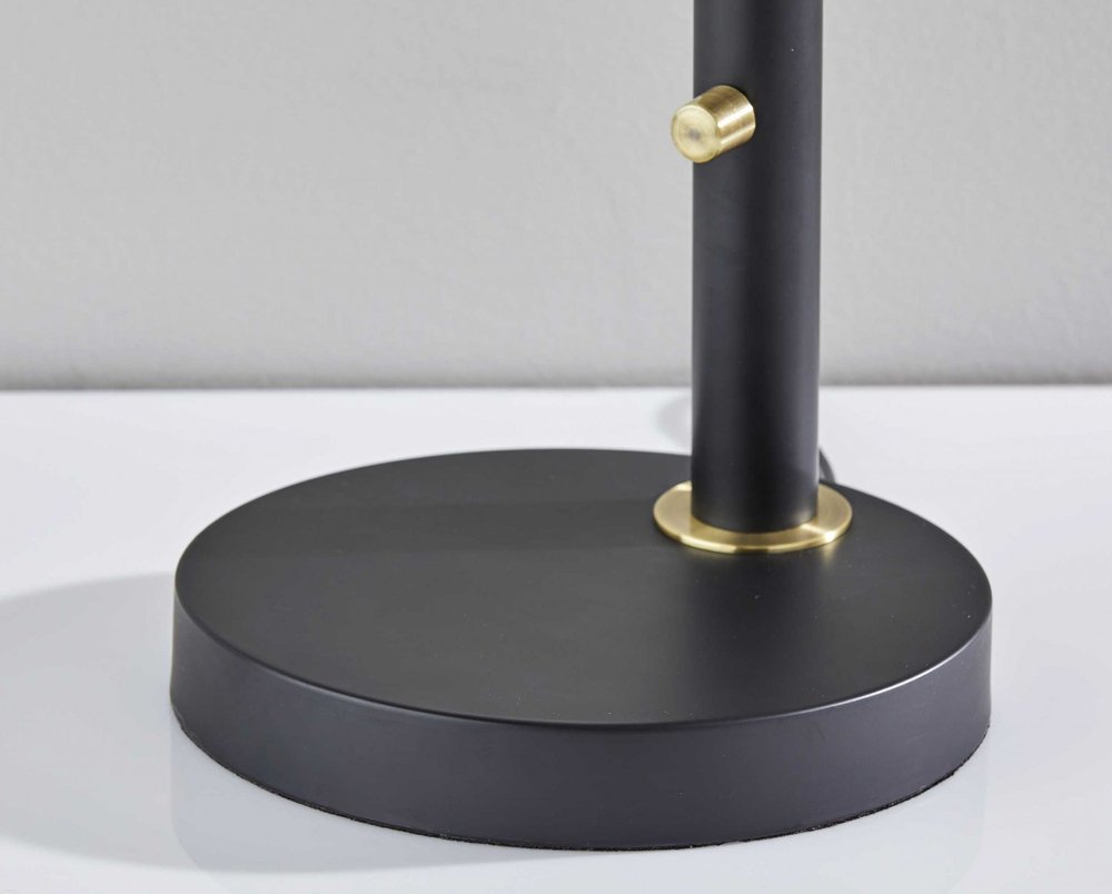 32" Black And Gold Metal Desk Lamp With Cinched Cone Shade. Lamp isolated on a plain white background, in a black metal finish.