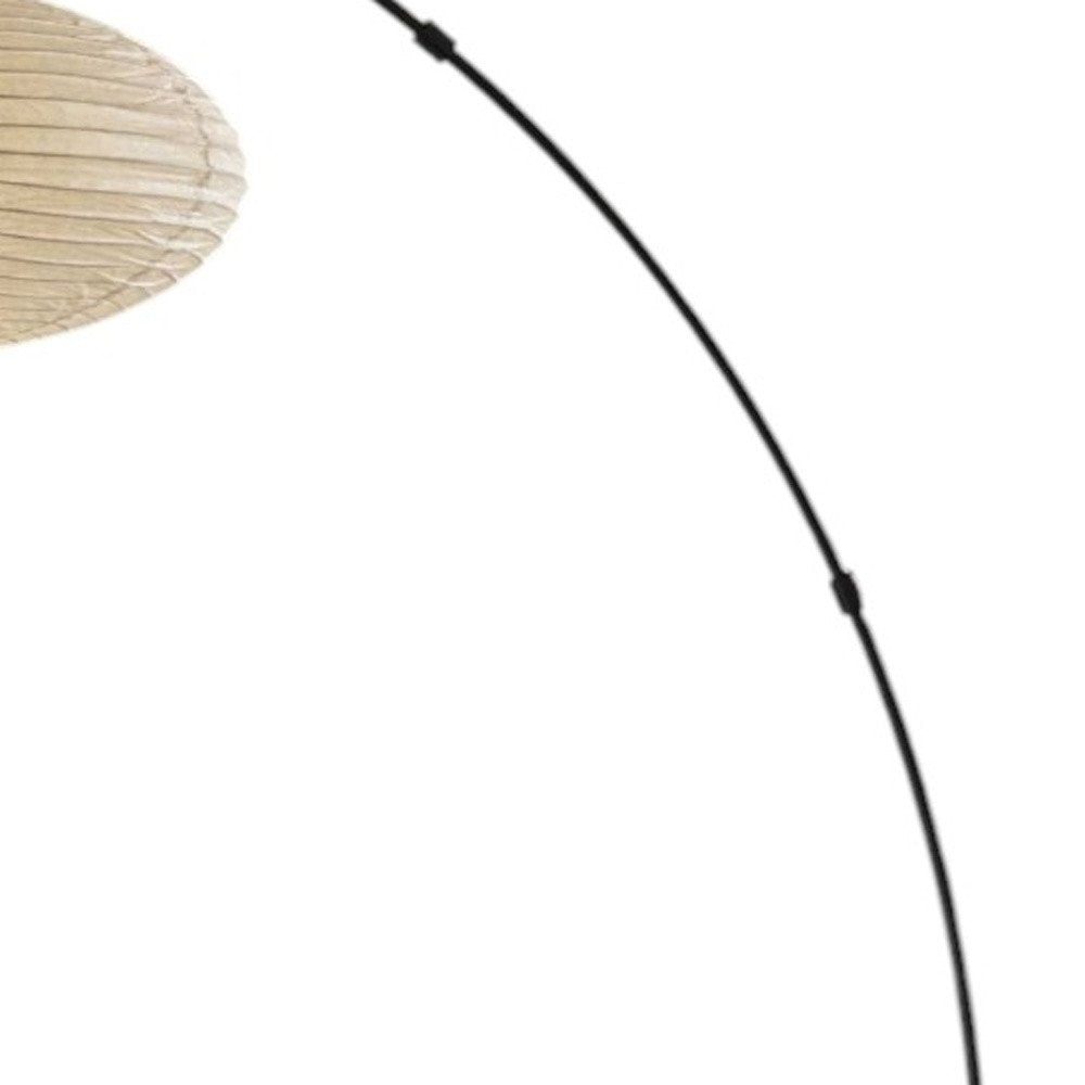 80" Beige And Black Arc Floor Lamp With Beige Paper Globe Shade on a white background