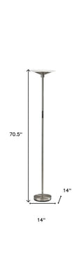 71" Silver LED Torchiere Floor Lamp With White Glass Cone Shade
