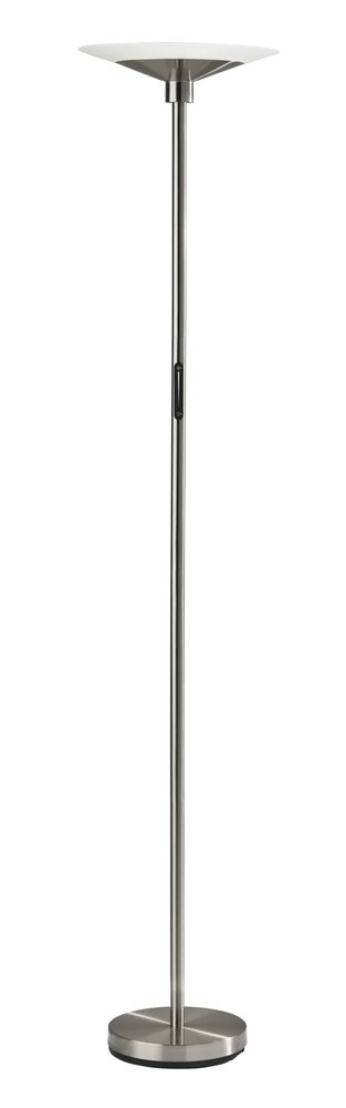 71" Silver LED Torchiere Floor Lamp With White Glass Cone Shade