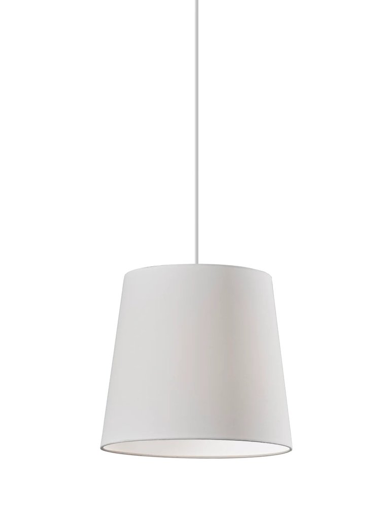 White Drum Textile Chandelier With White Shades on a white background