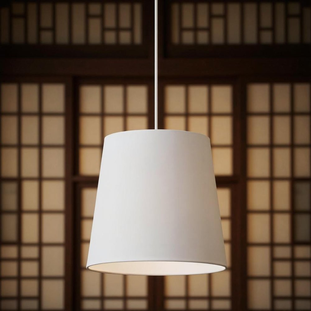 White Drum Textile Chandelier With White Shades