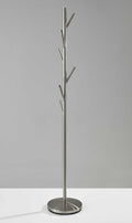 67" Brushed Steel Coat Tree Rack close-up highlighting the silver metal surface.