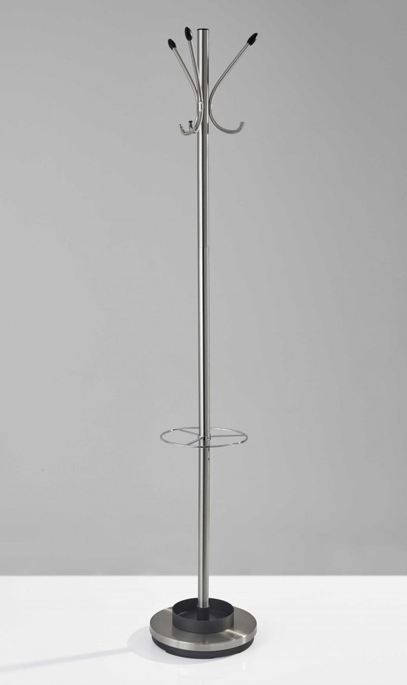 13" X 68" Brushed Steel Brushed Steel Stand Coat Rack detail shot of the light gray metal finish.