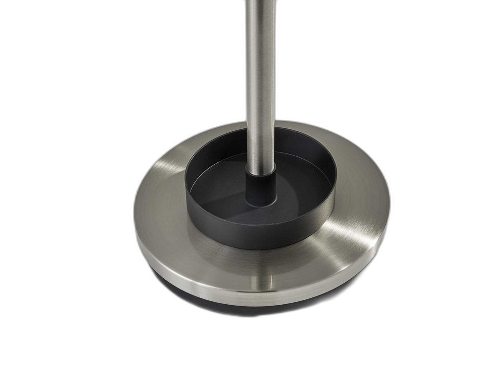 13" X 68" Brushed Steel Brushed Steel Stand Coat Rack. Coat hanger isolated on a plain white background, showing a gray metal surface.