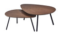 Set of Two Brown And Black Wood And Metal Oval Nested Tables on a white background